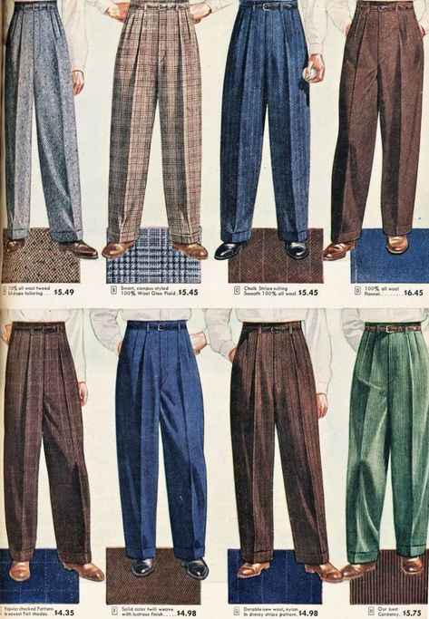 Vintage Mens Pants, Vintage Man Clothes, 50s Aesthetic Men, 50s Mens Fashion, Slacks Men, 1940s Mens Fashion, Celana Fashion, 1950s Mens, Mens Slacks