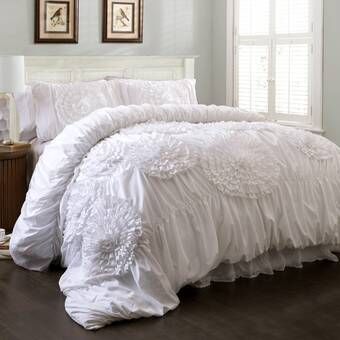 Lark Manor Oropeza Comforter Set & Reviews | Wayfair Glam Farmhouse Bedroom, White Comforter, Lush Decor, Comforter Bedding Sets, Ruffle Bedding, Chic Farmhouse, Farmhouse Bedroom Decor, Queen Comforter, King Comforter