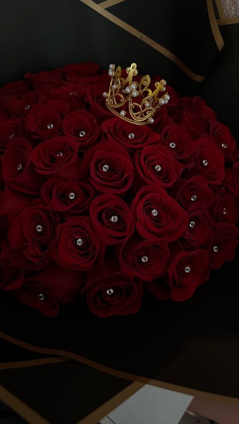 A Black, Red Roses, Roses, Crown, Red, Gold, Black