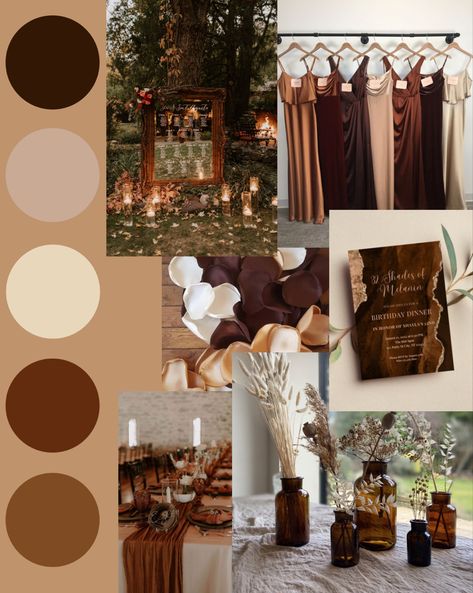 Copper And Bronze Wedding, White Brown Wedding Theme, Brown Fall Wedding Theme, Brown Colour Wedding Theme, Brown Shade Wedding Theme, Cinnamon Theme Wedding, Bronze Wedding Color Palette, Tan And Brown Wedding Colors, Coffee Color Wedding Theme