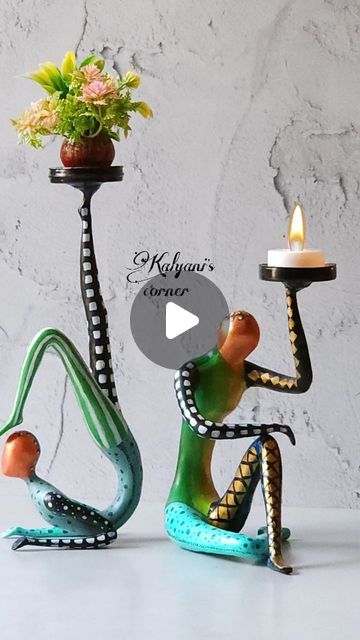 ardhi.kalyani (𝓐𝓶𝓶𝓾𝓵𝓾) | UNIQUE & EASY DIY Candle Holders + Planter Stand ideas 🤩...Watch step by step tutorial is on my youtube channel "Kalyani's corner" lin... | Instagram Unique Candle Holders Diy, Clay Art Step By Step, Planter Stand Ideas, Diy Candleholder, Easy Diy Candle Holders, Candle Stand Diy, Candle Holder Ideas, Diy Candle Holder, Diy Candles Easy