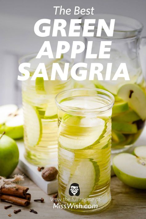 How to Make Overnight Green Apple Sangria (yum!) - Miss Wish Green Apple Drinks Non Alcoholic, Apple Fall Drinks, Green Apple Alcohol Drinks, Green Apple Smirnoff Drinks Recipes, Green Apple Vodka Drinks Recipes, Olive Garden Green Apple Moscato Sangria, Green Apple Vodka Drinks, White Wine Apple Sangria, Smirnoff Green Apple Vodka Drinks