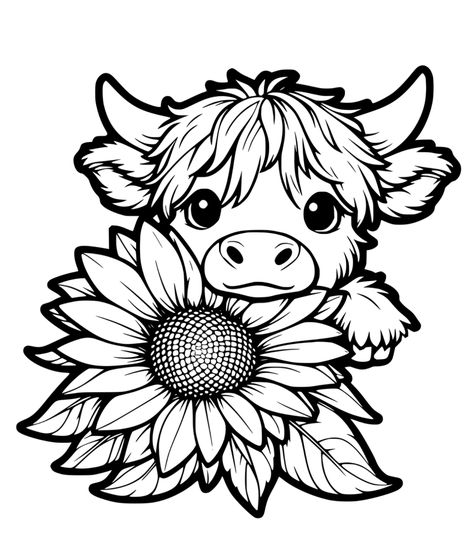 Southern Drawings Easy, Skull Tree Drawing, Spooky Cow Tattoo, Cow Cricut Projects, Cows To Draw, Cute Cow Coloring Pages, Cow Coloring Page Free Printable, Highland Cow Drawing Easy, Fluffy Cow Drawing