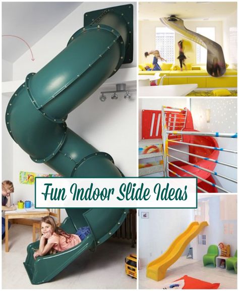 Fun Indoor Slides - Ideas for your home! Design Dazzle Indoor Slide, Indoor Playhouse, Basement Playroom, Indoor Slides, Build A Playhouse, Slides Design, Indoor Fun, Indoor Play, Indoor Playground