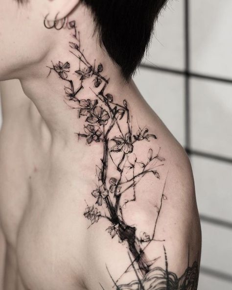 Side Neck Tattoo, 16 Tattoo, Inspiration Tattoos, Blossom Tattoo, Aesthetic Tattoo, Unique Tattoo, Elegant Tattoos, Fake Tattoos, Beauty Tattoos