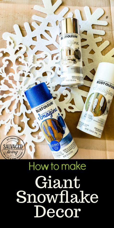 This simple DIY snowflake garland from dollar store felt pieces and Rust-Oleum Imagine spray paint is the perfect winter wonderland addition. Bring a flurry of snow to your holiday home decor with a papercraft for any decor style. The perfect DIY staircase decorating idea for your holiday banister! #rustoleum #rustoleumimagine #snowflake #winterwonderland #holidaydecor #holidaydecorating #christmasdecor #sponsored #staircasedecor Large Snowflakes Diy Outdoor, Cricut Christmas Wall Decor, Pool Noodle Snowflake, Winter Wonderland Wreath Diy, Diy Winter Wonderland Backdrop, Easy Diy Snowflakes Decorations, Snowball Garland Diy, Snow Flake Decoration, Dollar Store Christmas Decor Ideas