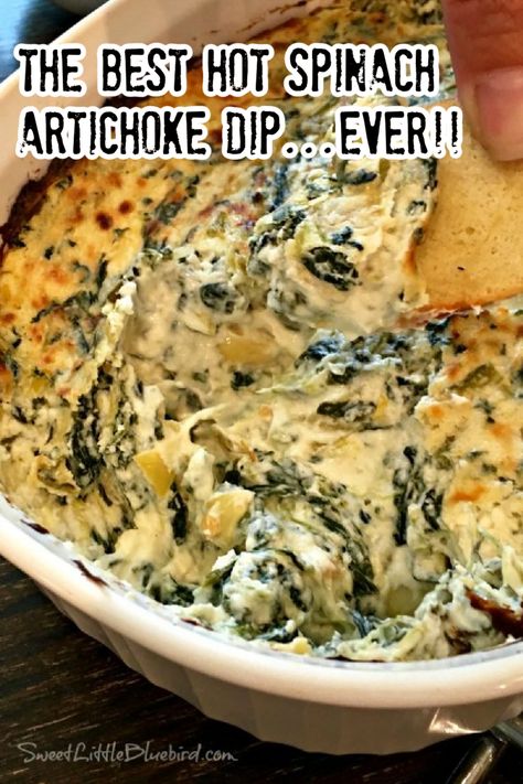 This photo shows a spinach artichoke dip after baking. The Best Spinach Artichoke Dip, Artichoke Jalapeno Dip, Hot Spinach Artichoke Dip, Best Spinach Artichoke Dip, Hot Artichoke Dip, Hot Spinach Dip, Spinach Artichoke Dip Recipe, Crock Pot Dips, Spicy Dip