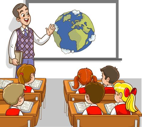 Teacher Teaching Students Photos, Teacher Illustration Teaching, Classroom Pictures Of Students, Teacher Teaching In Classroom Picture, Teachers Teaching In Classroom, Teacher And Student Images, Classroom Illustration, Writing Cartoons, Teacher Teaching Students