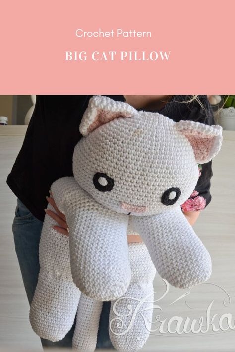 Cute Knitting Ideas Animals, Bunny Pillow Crochet, Crochet Projects Big Yarn, Big Crochet Amigurumi, Crochet Pillow Amigurumi, Crochet Pillow Pet, Giant Cat Crochet Pattern, Cat Plush Crochet Pattern, Big Amigurumi Pattern