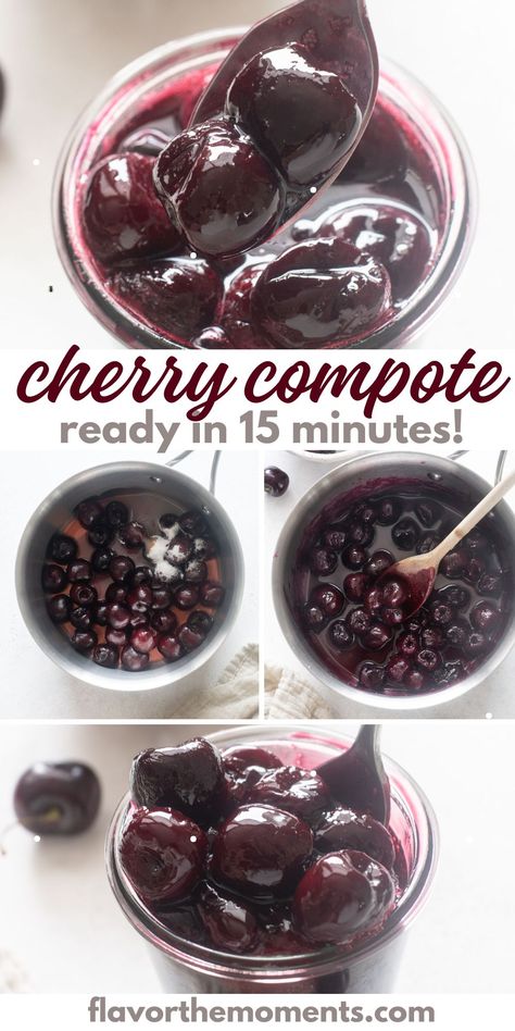 Cherry Compote Cherry Sauce For Cheesecake, Blackberry Compote Easy, Easy Fruit Compote, Fruit Compote For Cheesecake, Cherry Topping For Cheesecake, Sour Cherry Compote, Berry Compote For Pancakes, Cherry Mash, Cherry Compote Recipe