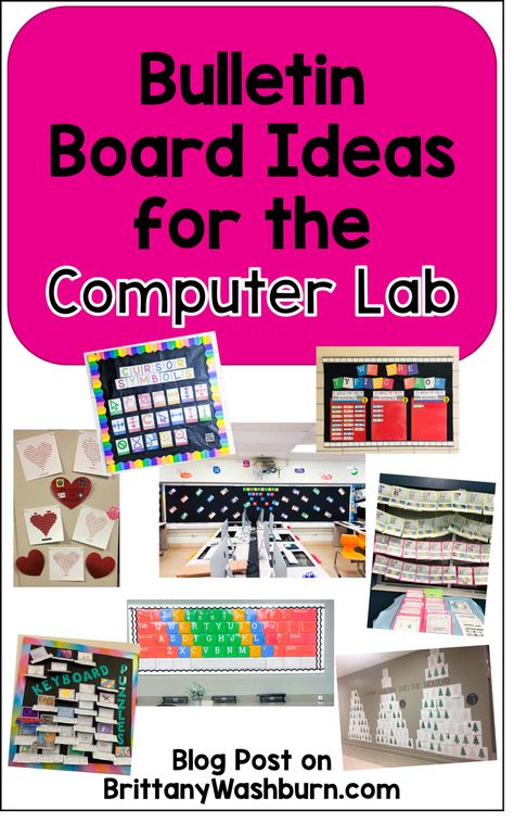 Computer Teacher Bulletin Boards, Computer Science Teacher Elementary, Typing Bulletin Board Ideas, Bulletin Board Ideas For Computer Lab, Technology Decorations Classroom, Ict Classroom Decoration, Computer Lab Setup, Computer Class Bulletin Boards, Middle School Technology Classroom