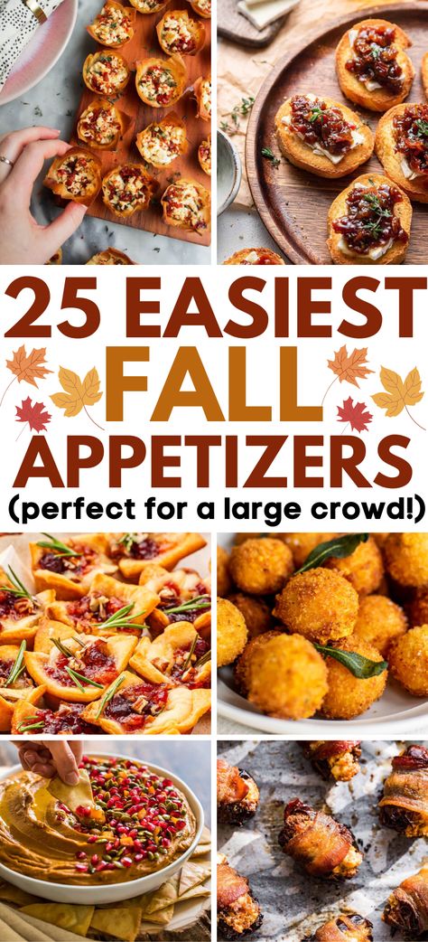 Easy Fall Appetizers – Prepare for your fall parties with these 25 easy make-ahead fall appetizers! From savory bites to cute and fun fall finger foods, these recipes are perfect for autumn gatherings. Fall snacks, Thanksgiving appetizers, easy fall snacks, easy fall appetizers, party fall appetizers, fall appetizers recipes, party easy fall appetizers, fall appetizers ideas, fall appetizers for party autumn, fall appetizers a crowd. Autumn Party Appetizers, Fall Festive Food, Fall Party On A Budget, Easy To Make Finger Foods, Thanksgiving Spread Ideas, Simple Fall Party Food, Large Batch Appetizers, Fall Food Potluck, Fall Book Club Food Ideas