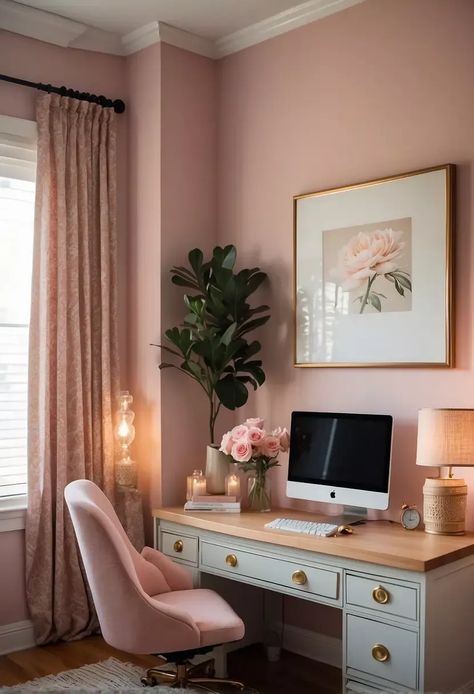 Pretty Bedrooms For Women, Stinky Pete, Feminine Home Office, Feminine Home Office Ideas, Pink Home Office, Feminine Home, Organization Office, Feminine Home Offices, Cozy Home Office