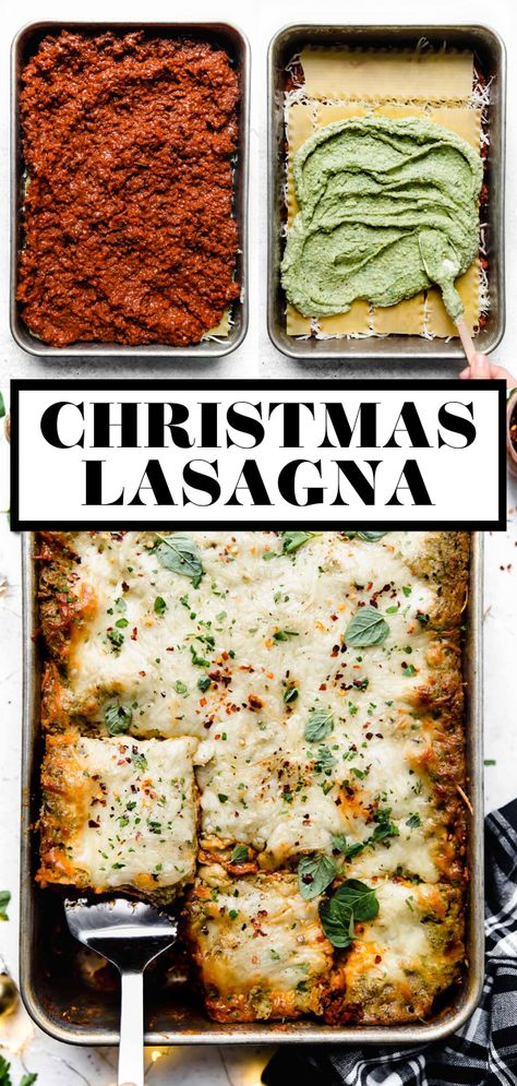 Christmas Eve Lasagna, Meet Christmas, Christmas Dinner Menu Ideas, Christmas Lasagna, Italian Christmas Dinner, Pesto Ricotta, Homemade Bolognese, Lasagna Bolognese, Dinner Menu Ideas