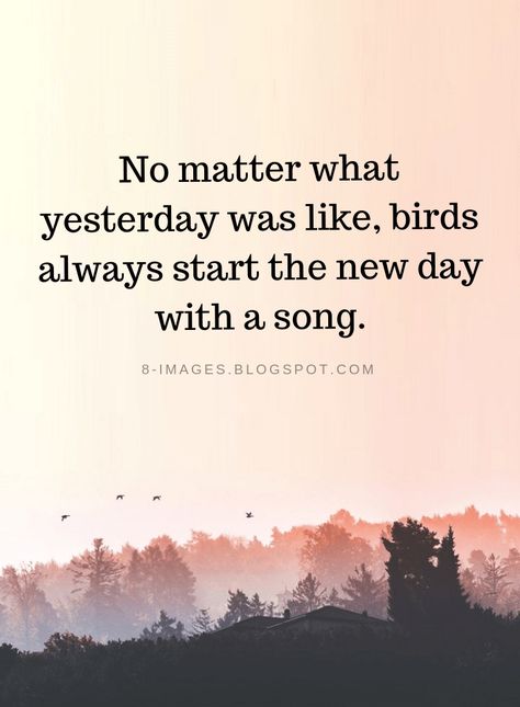 Inspirational Quotes No matter what yesterday was like, birds always start the new day with a song. New Day Quotes, Singing Quotes, Papa Roach, Bird Quotes, Garth Brooks, Quotable Quotes, A Quote, No Matter What, A Song