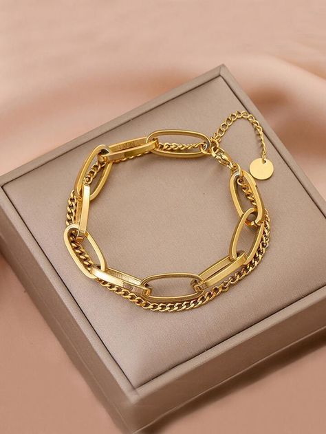 Hari Valentine, Geometric Bracelet, Stainless Steel Bangles, Hand Chain, Layered Bracelets, Metal Bracelets, Gold Fashion, Adjustable Bracelet, Chain Pendants