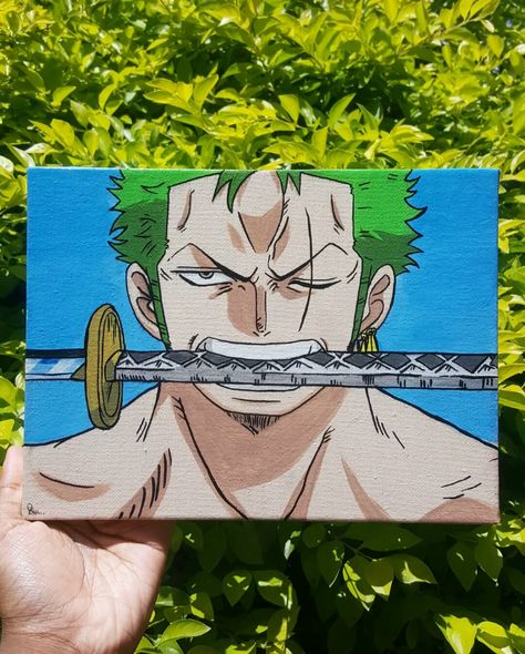 Anime painting zoro one piece luffy sanji Zoro One Piece Line Art, Small One Piece Drawings, Zoro One Piece Canvas Painting, Zoro Painting Ideas, Roronoa Zoro Painting, A3 Canvas Painting Ideas, One Piece Painting Easy, One Piece Anime Painting Canvases, How To Draw Zoro