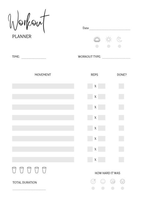 Digital Workout Planner, Aesthetic Daily Planner, Daily Planner Ideas, Daily Planner Templates, Sets And Reps, Gym Planner, Fitness Planner Free, Notes Templates, Fitness Tracker Printable