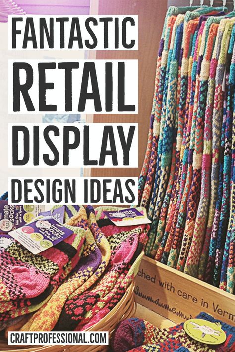 Retail Display Fixtures Visual Merchandising, Boutique Scarf Display Ideas, Creative Tshirt Display, Dresser Display Ideas Retail, Throw Blanket Display Retail, Small Shop Retail Display Ideas, Tapestry Display Ideas Retail, Retail Store Decor Ideas, Maximalist Retail Design