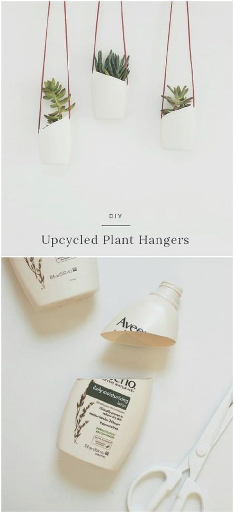 20 Cheap And Easy DIY Hanging Planters That Add Beautiful Style To Any Room - DIY & Crafts Recycled Hanging Planters, Recycling Plastic Ideas, Shampoo Bottle Planter, Bottle Upcycling Ideas, Upcycle Plastic Bottles Creative Ideas, Recycled Planters Ideas, Cool Upcycling Ideas, Upcycle Plastic Planters, Recycled Planters Upcycling