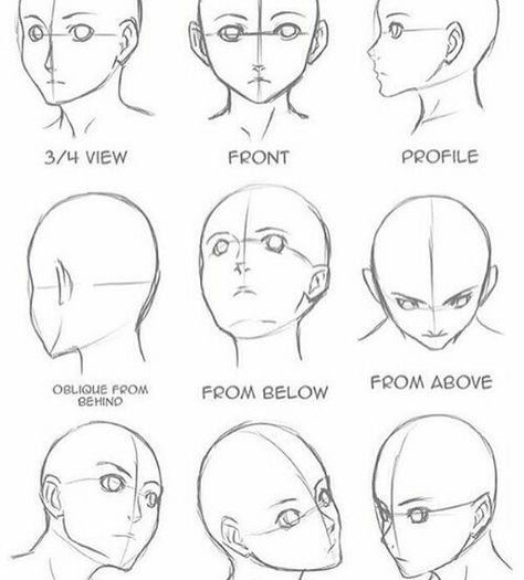 Anime head- angles Ako Kresliť, Drawing Hands, Drawing Eyes, Drawing Hair, 얼굴 그리기, Seni Dan Kraf, Drawing Heads, Drawing Faces, Ink Drawings