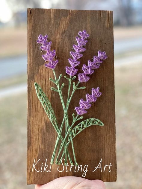 Flower lavender string art bathroom lavender wall decor nail | Etsy Lavender Wall Decor, فن الرسم بالمسامير, Sign Flowers, Ladies Event, Country Cupboard, Lavender Wall, Nail String, String Art Templates, String Wall Art