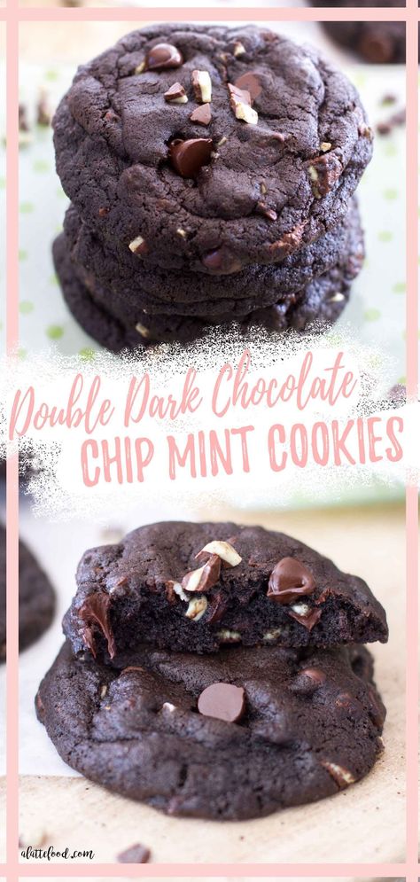 Mint Chocolate Muffins, Double Chocolate Mint Chip Cookies, Chocolate Mint Chocolate Chip Cookies, Double Chocolate Andes Mint Cookies, Dark Chocolate Mint Cookies, Chocolate Mint Cookies Recipe, Double Chocolate Mint Cookies, Mint Chip Recipes, Mint Chocolate Cookies