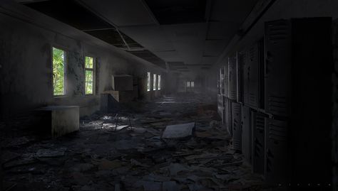 Abandoned school, victor mosquera on ArtStation at https://www.artstation.com/artwork/RQgm Victor Mosquera, Gacha Zombie, Dark Apocalypse, Zombie Background, Zombie School, Abandoned School, Apocalypse Art, Concept Art World, Rpg Map