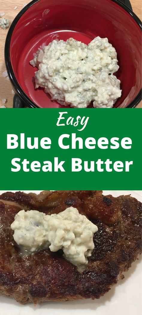 This easy blue cheese steak butter recipe is amazing on any cut of steak. If you've never tried a compound butter, it's an easy way to transform steak. Give it a try! Blue cheese steak butter recipe | blue cheese compound butter for steak | blue cheese butter for steak | steak butter recipe | Compound Butter for Steak | Steak Recipes | Steak Recipes for Dinner Blue Cheese Topping For Steak, Blue Cheese For Steak, Bleu Cheese Steak Topping, Blue Cheese Steak Topping, Blue Cheese Butter For Steak, Blue Cheese Sauce For Steak, Blue Cheese Steak Sauce, Compound Butter For Steak, Steak Recipes For Dinner