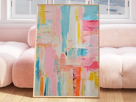 Colorful abstract digital print, soft pastel acrylic painting download, teen girl room dorm decor, preppy modern wall art, apartment decor Colorful Pop Art Living Room, Wall Art For Bedroom Paint, Set Of Three Wall Art Abstract, Cool Art For Living Room, Preppy Paintings For Room, Digital Print Wall Art, Large Art Bedroom, Preppy Abstract Painting, Preppy Abstract Art