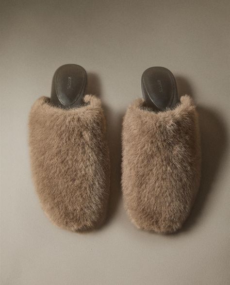 FAUX FUR HEELED MULES | Zara Home United States of America Faux Fur Heels, Fur Mules, Blazers Shoes, Fur Heels, Trench Coat Dress, Zara Home, Kitten Heel, Mule, Heeled Mules