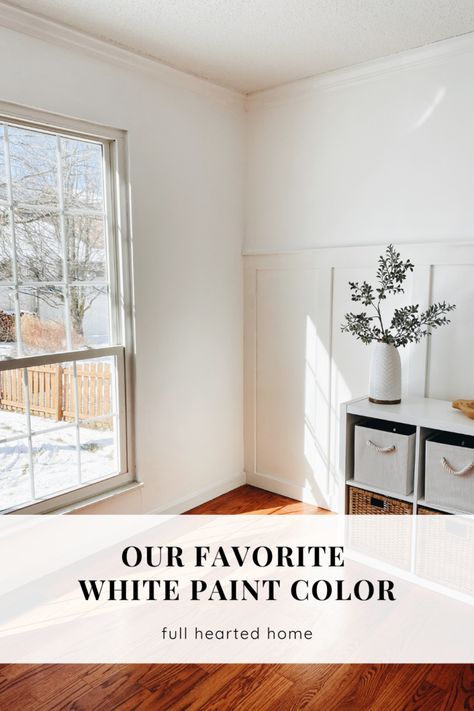 Choosing a White Paint | Full Hearted Home Whisper White Behr Walls, Weathered White Behr, Mid Century Modern White Paint Colors, Best White Paint For Walls Behr, Behr Cottage White, Glidden Paint Colors, Exterior Paint Color Schemes, House Paints, White Interior Paint