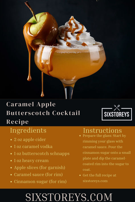 Caramel Apple Butterscotch Cocktail Recipe Caramel Apple Cocktail Recipes, Fall Inspired Alcoholic Drinks, Butterscotch Cocktail Recipes, Butterscotch Drinks, Butterscotch Snapps Cocktails, Carmel Apple Boozy, Caramel Apple Mocktail Drink Recipes, Caramel Cocktails, Caramel Apple Butterscotch Cocktail