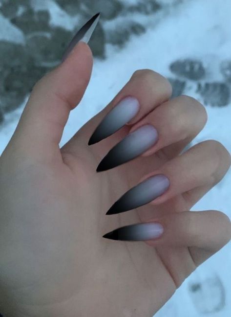 If you liked the pin and want more, follow the link to my board Stilettos Nails Black, Goth Nail Ideas Acrylic, White Black Ombre Nails, White To Black Ombre Nails, Pointed Nail Ideas, White And Black Ombre Nails, Black White Ombre Nails, Goth Nails Stiletto, Milky White Stiletto Nails