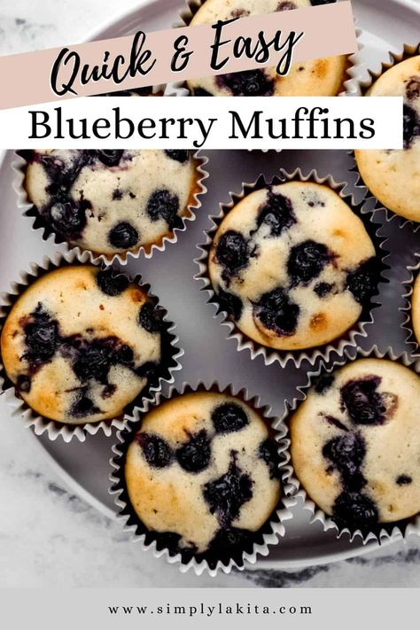 Try making a batch of these Easy Blueberry Muffins with Frozen Blueberries soon! They’re an easy one bowl muffin recipe that’s made with simple ingredients and delicious enough to enjoy anytime. simplylakita.com #easyblueberrymuffins Blueberry Muffins Easy Frozen Blueberries, Easy Blueberry Muffins Simple, Quick Easy Muffins Simple, What To Do With Frozen Blueberries, Simple Blueberry Muffin Recipe, Blueberry Muffins With Oil, Blueberry Muffins Frozen Blueberries, Easy Blueberry Muffins Recipe, Easy Muffin Recipes 4 Ingredients