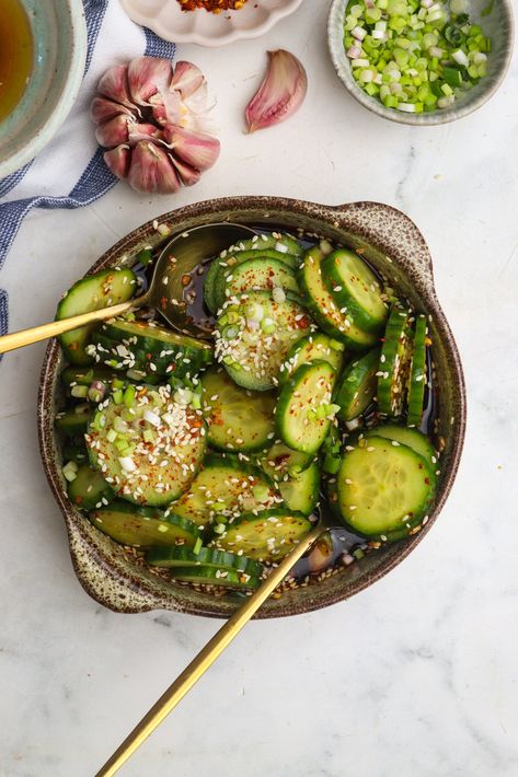 Korean Cucumber Salad (Oi Muchim) Oi Muchim, Korean Cucumber Salad, Japanese Cucumber Salad, Korean Cucumber, Cucumbers And Onions, Grape Salad, Onion Salad, Cucumber Recipes Salad, Braised Beef