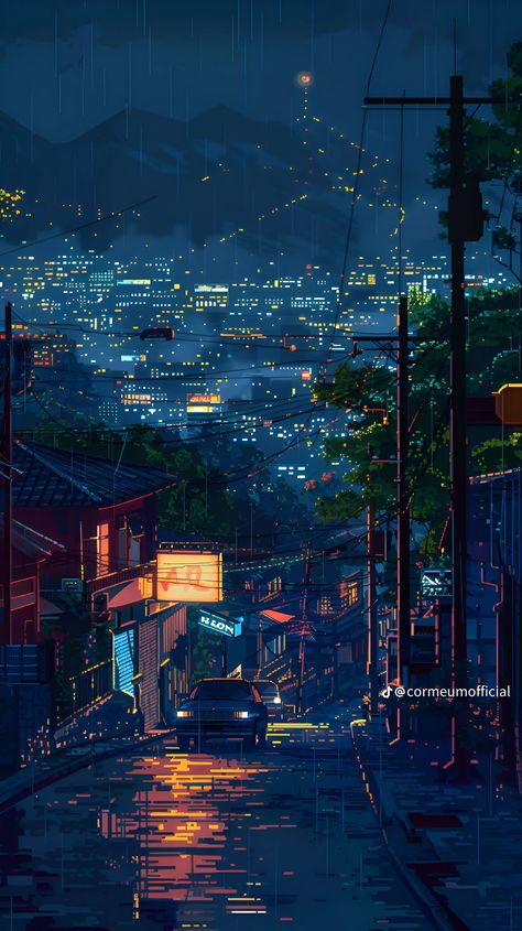 Pixel Art Wallpaper Iphone Hd, Anime City At Night, Rainy Street Wallpaper, 7/11 Aesthetic, Rainy Night Wallpaper, Lofi Pixel Art, City At Night Wallpaper, Hd Ipad Wallpaper, Point Of View Art