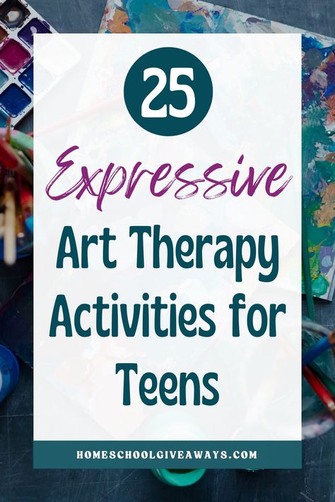 Help your teenager express their emotions using art! Art therapy activities for teens is an easy way to help your teens work through hard feelings and express themselves. We’ve got 25 ideas to get your teens drawing, painting, sculpting and more. Perfect for homeschool art classes. Emotions Art Therapy, Expressing Feelings Through Art, Art Self Expression Therapy Ideas, Art Therapy In Recovery, Art Group Activities, Fun Psychology Activities, Fall Therapy Activities For Teens, Group Art Therapy Projects, Art Activities High School