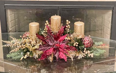 Christmas Centerpiece Christmas Floral Arrangement Christmas - Etsy Canada Single Candle Centerpiece, Burgundy Floral Centerpieces, Centerpiece Christmas Decor, Elegant Christmas Centerpieces, Christmas Table Decorations Centerpiece, White Floral Centerpieces, Christmas Dining Table Decor, Candle Centerpiece, Winter Centerpieces