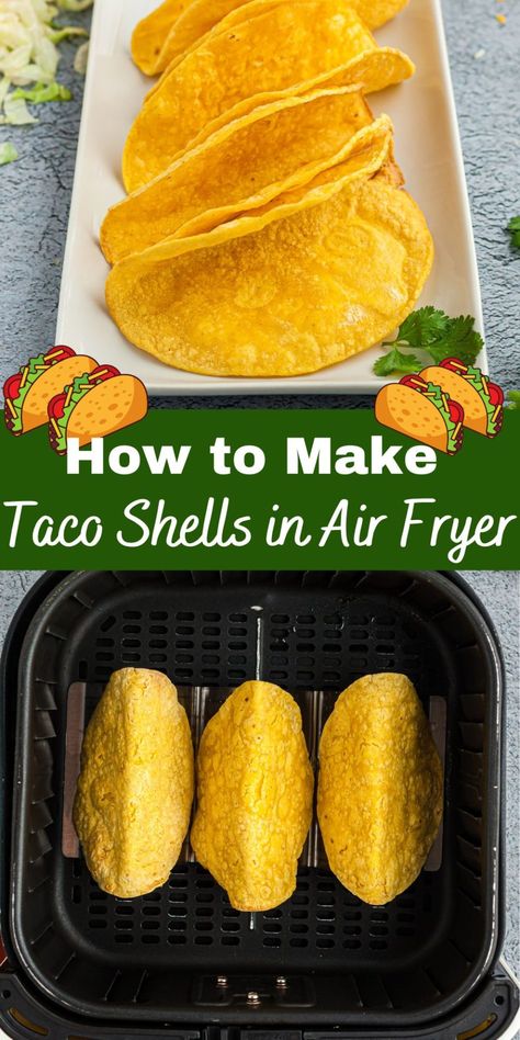 This Air Fryer Taco Shells recipe makes crispy taco shells! They are the perfect addition for taco night or just when you need a quick dinner! Healthy Taco Shells, Oven Taco Shells, How To Make Crunchy Taco Shells, Airfry Taco Shells, How To Bake Taco Shells In The Oven Corn Tortillas, Air Fried Taco Shells, Crispy Taco Shells In Air Fryer, Air Fryer Corn Tortillas For Tacos, Air Fryer Taco Shells Corn