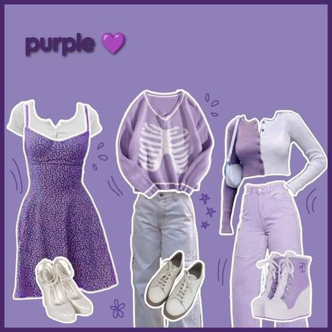 Simple Purple Outfits, Cute Lavender Outfits, Aesthetic Purple Clothes, Purple Shoe Outfits, Lilac Aesthetic Outfit, Pastel Purple Outfit Ideas, Purple Themed Outfits, Cute Purple Clothes, Cute Purple Outfits Aesthetic