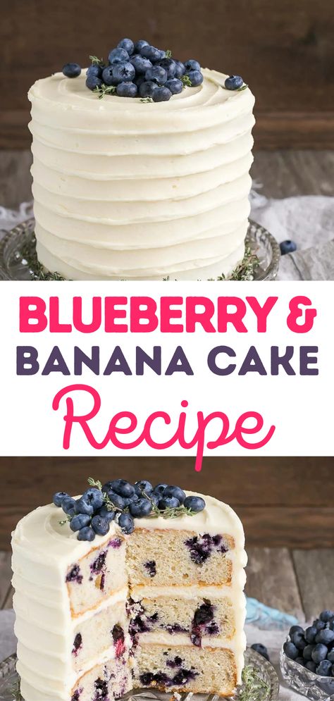 Looking for the perfect summer picnic dessert? Look no further than this easy blueberry banana cake recipe! Our best banana cake recipe is taken to the next level with the addition of juicy blueberries throughout. And to top it off, a homemade cream cheese frosting that is simply divine. This dessert is sure to be a crowd-pleaser at your next outdoor gathering. Try it out today and be the hit of the party! Blueberry Topping For Cake, Blueberry Box Cake Recipes, Smash Cake Frosting Recipe, Blueberry Cake Icing, Health Cakes Recipes, Dairy Free Blueberry Cake, Blueberries For Sal Birthday, Banana Blueberry Cake Recipe, Banana And Blueberry Cake