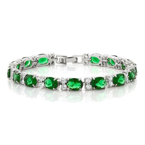 Gem Stone King 40.00 Ct Oval & Round Green Color Cubic Zirconias CZ Tennis Bracelet 7 Inch Emerald Bracelets, Pearl Bridal Jewelry, Emerald Bracelet, Charm Necklace Silver, Gem Stone, Diamond Bracelets, Tennis Bracelet, Jewellery Display, Pearl Pendant