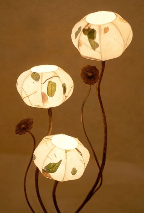 Paper Lamp Shade with Three Leaf Design Lights | Antique Alive Store Luminary Diy, Paper Lamp Shade, Botanical Bedroom, Lantern Lampshade, Leaf Lantern, Paper Clay Art, Paper Lanterns Diy, Pottery Jars, Paper Lampshade