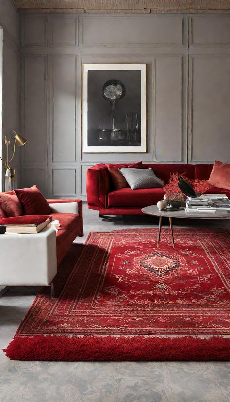 Red Rug Persian Modern Interior Design, Persian Home Decor Iran, Red Persian Rug Living Room, Red Persian Carpet, Red Rug Living Room, Interior Design Lounge, Red Persian Rug, Silk Rugs, Textured Carpet