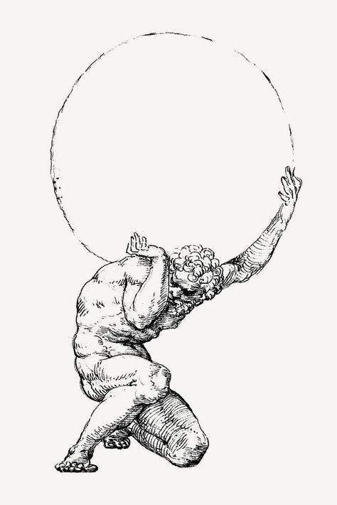 Atlas Tattoo Ideas, Greek Tattoos For Men Mythology, Atlas Titan Tattoo, Roman Statues Tattoos, Greek Atlas Tattoo, Sisphyus Tattoo, Sysaphis Tattoo, Sysiphus Drawing, Sisyphus Drawing