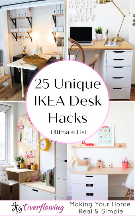 25 IKEA Desk Hacks To Build Your own Desk Ikea Build Your Own Desk, Ikea Kallax Desk Hack Kids, Ikea Wall Desk Hack, Ikea Computer Desk Ideas, Micke Desk Ikea Hack, Ikea Malm Desk Hack, Micke Ikea Desk Ideas, Ikea Corner Desk Hack, Desk Wall Ideas