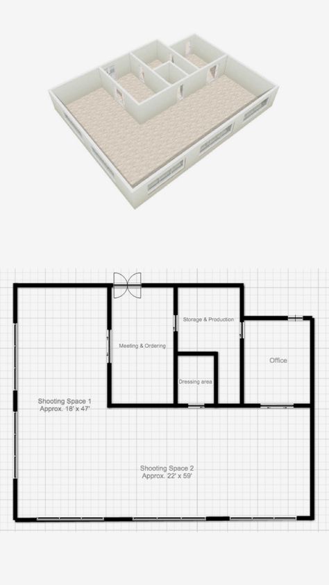 Photography Studio Plans Layout, Photo Studio Floor Plan, Photography Studio Layout Plan, Photography Studio Floor Plans, Photo Studio Layout, Sims 4 Photography Studio, Content Studio Spaces, Video Production Studio, Photography Studio Rental