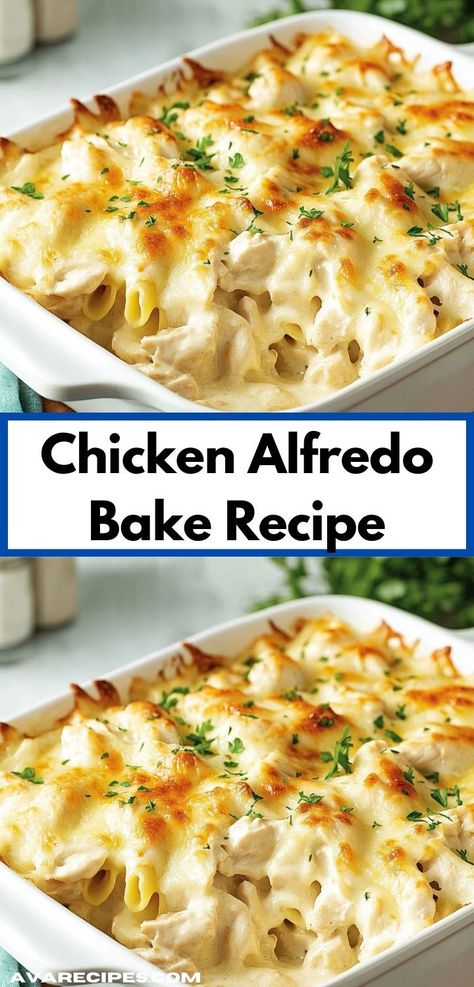 Looking for a comforting dish that the whole family will love? This Chicken Alfredo Bake Recipe is a creamy delight that combines tender chicken and pasta, making it a perfect choice for easy dinner ideas. Alfredo Baked Chicken And Pasta, Make Ahead Chicken Alfredo Pasta, Chicken Alfredo Gnocchi Bake, Gluten Free Chicken Alfredo Bake, Easy Chicken Alfredo Casserole Recipes, Chicken Alfredo Rotisserie, Easy Chicken Dishes 3 Ingredients, Pasta Alfredo With Chicken, One Pan Chicken Alfredo Pasta