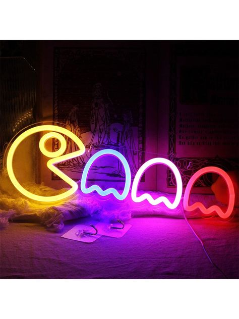 1pc 5v USB lady cute fun bedroom wall hanging decorative backboard neon | SHEIN IL Gamer Bedroom, Teen Boy Room, Gamer Room Decor, Neon Room, Bedroom Wall Hangings, Teenager's Room, Gamer Room, Pac Man, Game Room Decor